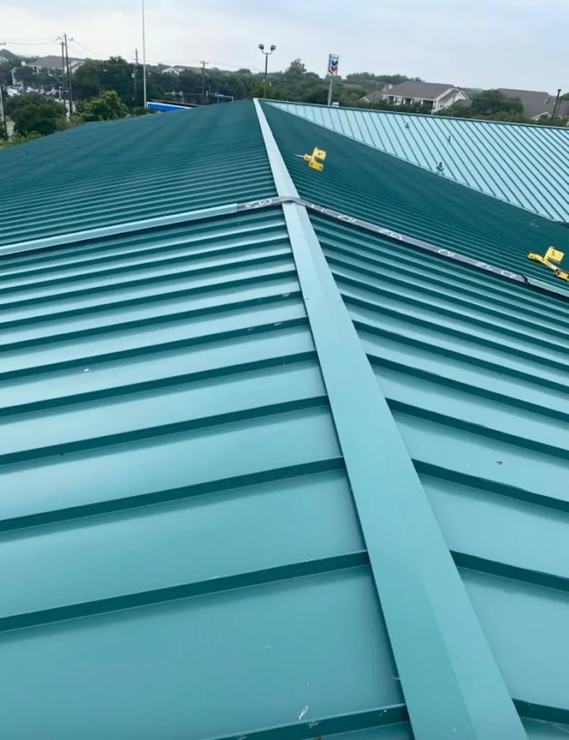 Green commercial metal roof ridge and valley for Metal Roof Repair in Plum